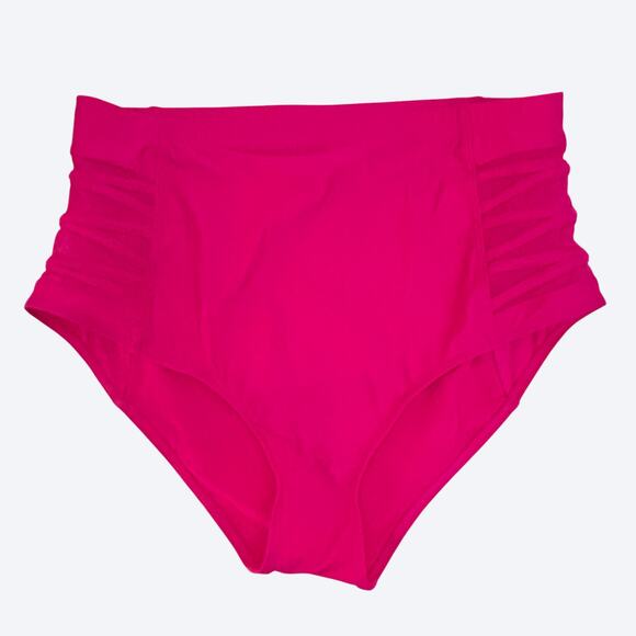 Torrid NEW 2X High-Rise Lattice-Side Swim Bottom in Pink Glo Bright Neon - Picture 2 of 9